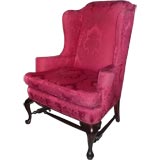 Bold Red Damask Wing Chair