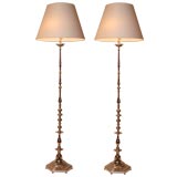 Pair of Nickel Plated Floor Lamps with Turnings
