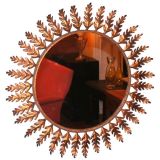 Large Round Gilt Iron Sunburst Mirror