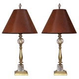 Vintage Pair of 1940
s American Brass 
Glass Lamps