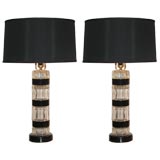 Pair of Glass and Lacquered  Wood Table Lamps