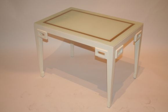 Pr of White Tables with Opaque Glass