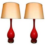 Pair of Red Glazed Ceramic Lamps