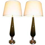 Pair of Italian Sloped Glass Lamps