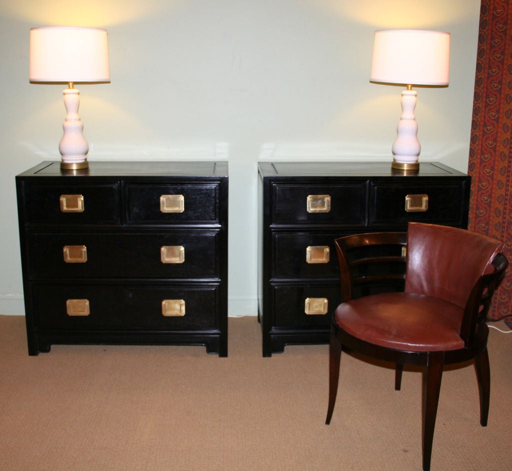 Wood Pair of Ebonized Chest of Drawers