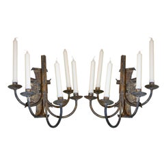 Pair of Spanish Gilt Metal Sconces With Five Arms