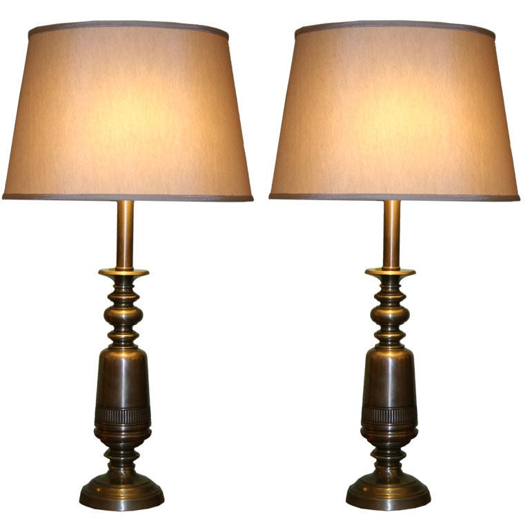 Pair of American 1950s Sculptural Brass Lamps