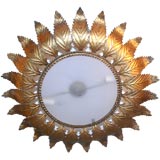 Gilt Metal Sunburst Ceiling Fixture with Large Leaves Gilt Metal Sunburst Ceiling Fixture with Large Leaves