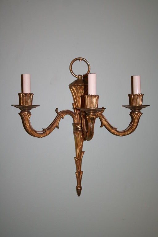 Beautiful  pair of  French 1940s sconces  by Bagues. Gilt bronze. Excellent quality