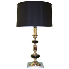 French 1960s Ebonized Wood and Nickel Plated Metal Lamp