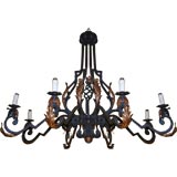 Large Wrought Iron Chandelier with Gilt Trim