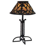 Antique Spanish lamp with silk shade, circa 1920