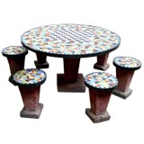 Vintage Cement Garden Set with Six Stools