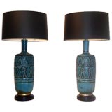 Pair of Tall Turquoise Ceramic Lamps