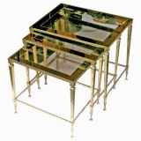 Set of Brass and Glass Nesting Tables