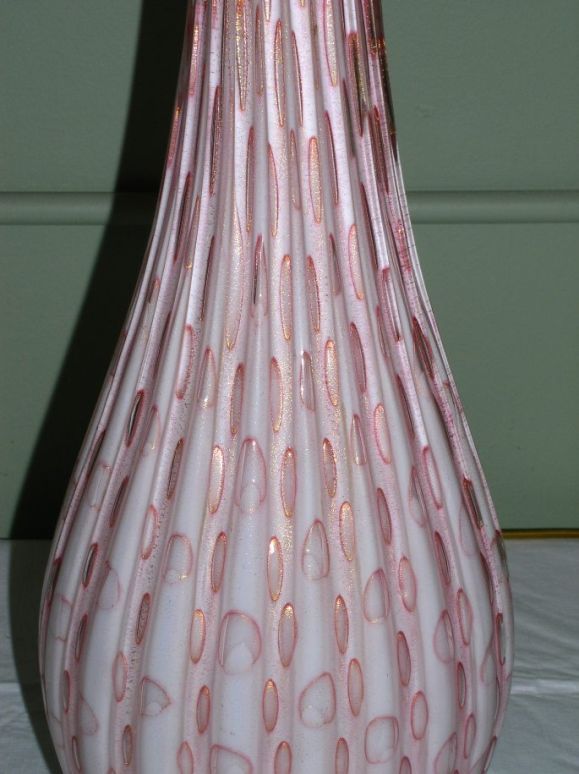 Italian Large Pink and Gold Murano Lamp
