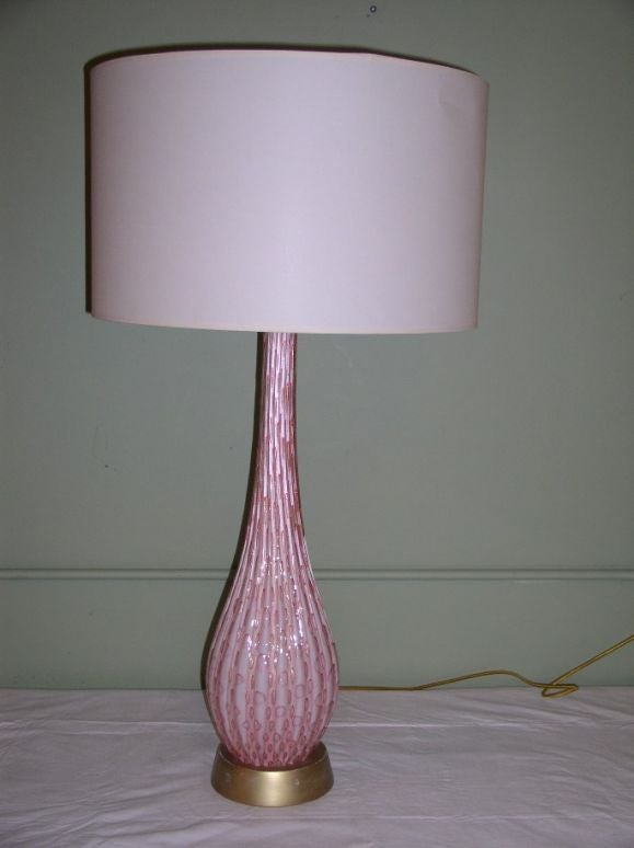 Mid-20th Century Large Pink and Gold Murano Lamp