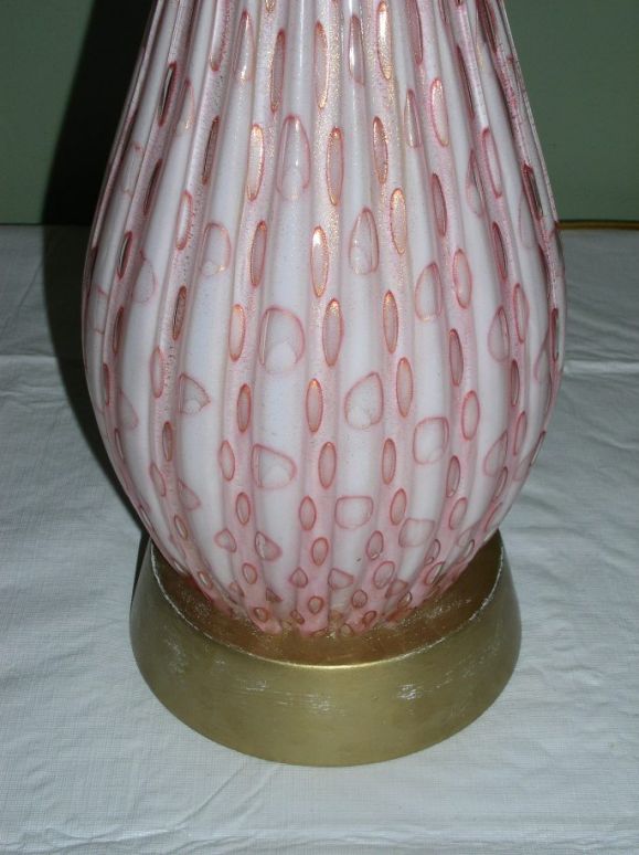 Giltwood Large Pink and Gold Murano Lamp