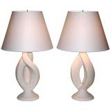 Pair of White Ceramic Spiral Lamps
