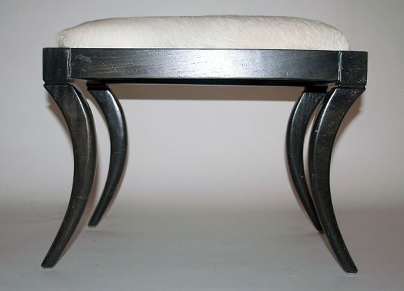 Wood Ebonized Bench with Goat Skin Seat