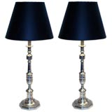 Pair of Silvered Candlestick Lamps