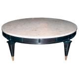 Round Marble Coffee Table with Wooden Base