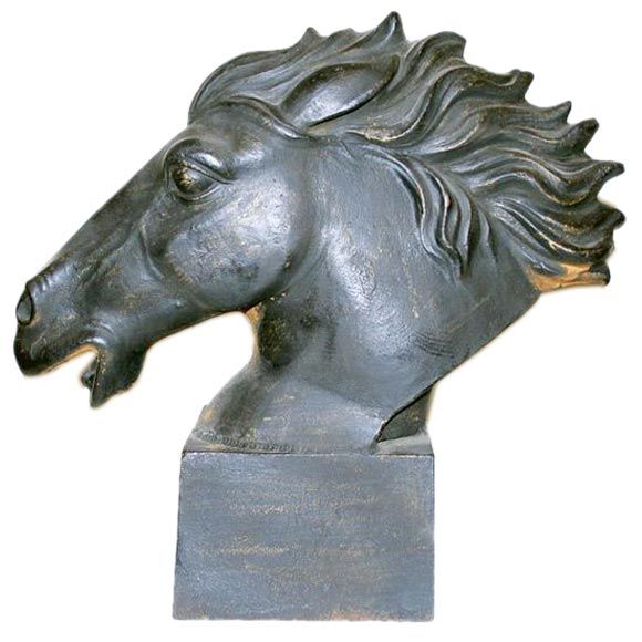 Horse Head & Pillar Top Finial Cast Iron Rustic Garden Ornament Sculpture Statue 