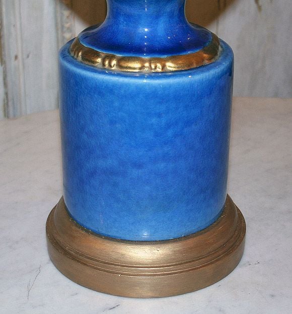 Pair of Tall Blue and Eggplant Ceramic Lamps