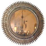 Round Sunburst Mirror with Gilt Frame