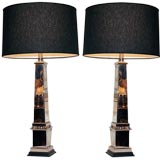 Pair of Large Nickel Plated Brass Obelisk Lamps