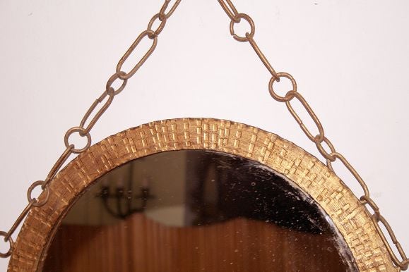 Round Gilt Iron Mirror with Chain