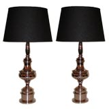 Pair of Tall Nickel Plated Brass Lamps