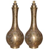 Pair of Acid Patina Gilt Brass Table Lamps