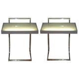 Pair of chrome end tables with lighted top panel
