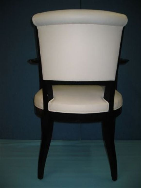 Pair of Black Lacquered Fauteuils in White Leather In Excellent Condition In Bronx, NY