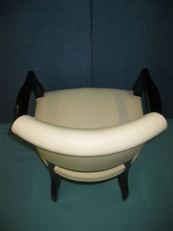 Mid-20th Century Pair of Black Lacquered Fauteuils in White Leather