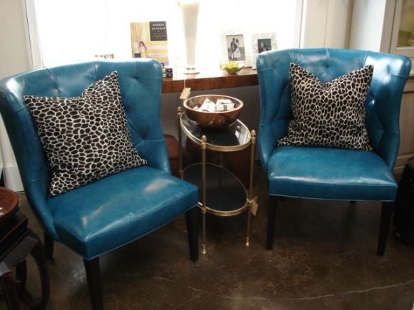 Aqua Leather Tufted Back Chair