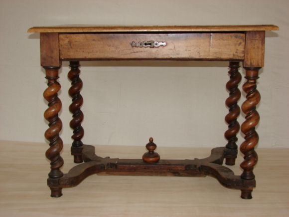 Antique Wood Side Table with One Drawer and Stretcher, French, Circa 1900<br />
24