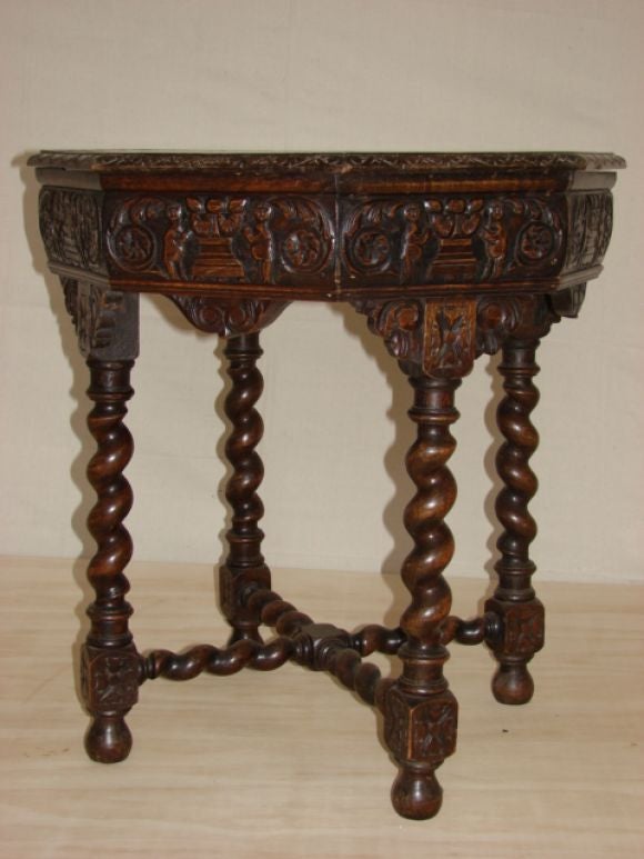 Hexagonal Carved Oak Table