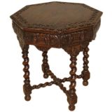 Hexagonal Carved Oak Table