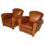 Pair of Roll Arm Leather Club Chairs