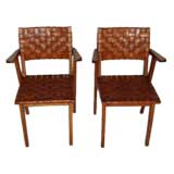 Pair of Vintage Woven Leather Arm Chairs