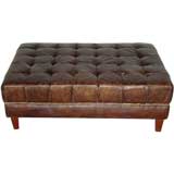 Aged Leather Tufted Ottoman