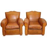 Pair of Mustache Back Leather Club Chairs