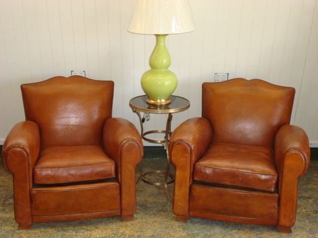 Pair of Mustache Back Leather Club Chairs 2