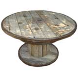 Vintage Belgian Marine Cable Wood and Iron Spool Table