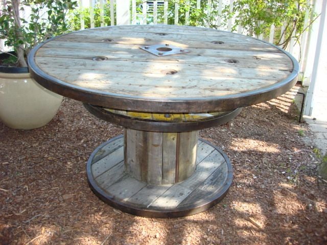 Mid-20th Century Belgian Marine Cable Wood and Iron Spool Table