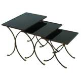 Bronze Nesting Tables with Black Glass