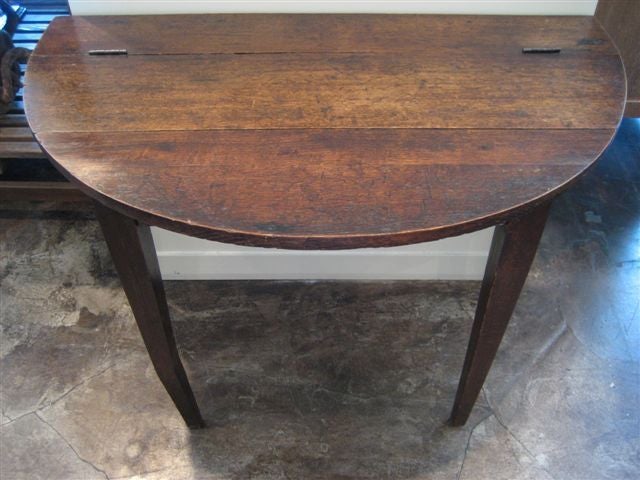 Antique Belgian Oak Demilune Table In Excellent Condition In New York, NY