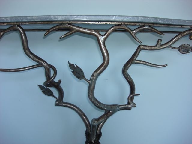 French Marble and Iron Console with Branch Motif Base 3